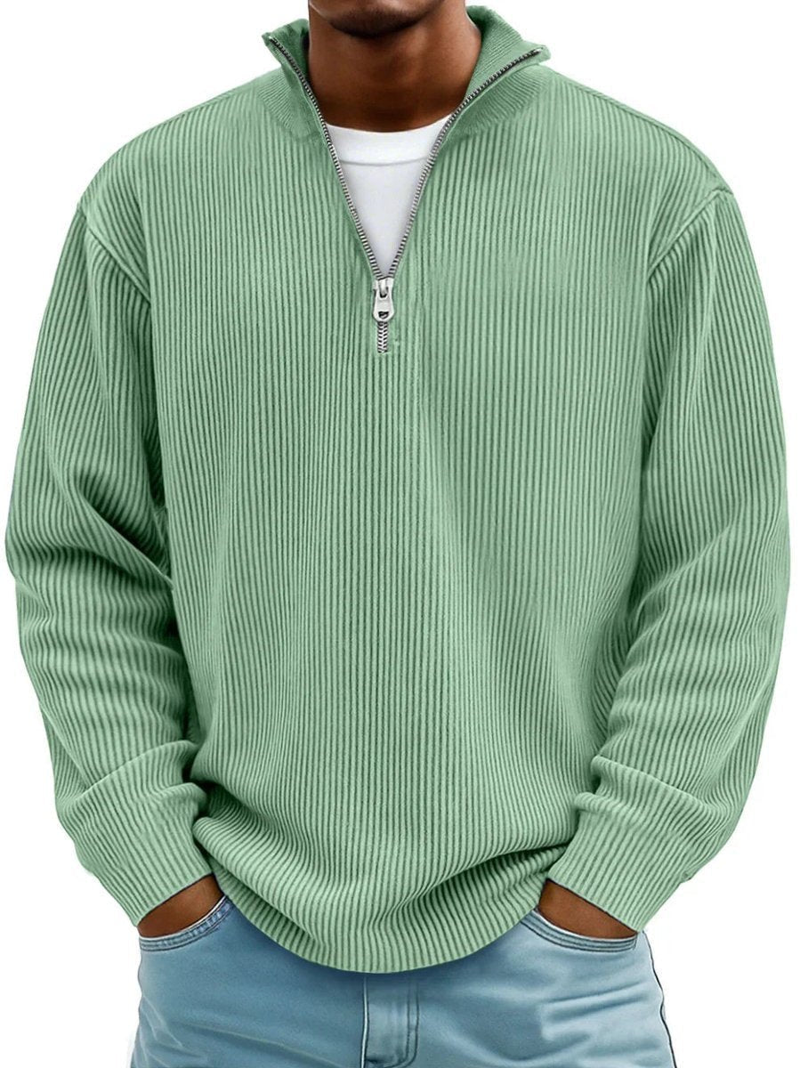 Strickpullover Herren mit Rippen und tiefer Schulternaht - Grün #Farbe_Grün