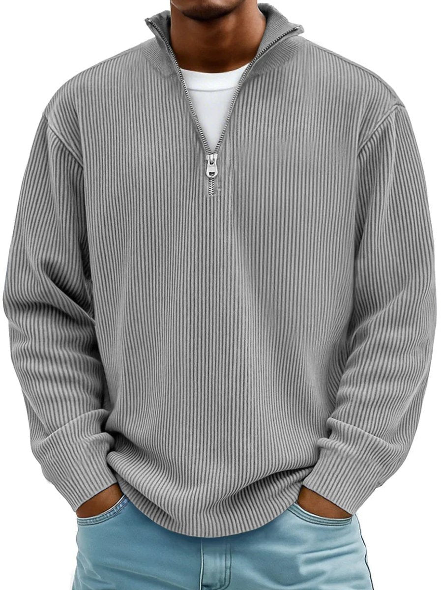 Strickpullover Herren mit Rippen und tiefer Schulternaht - Grau #Farbe_Grau