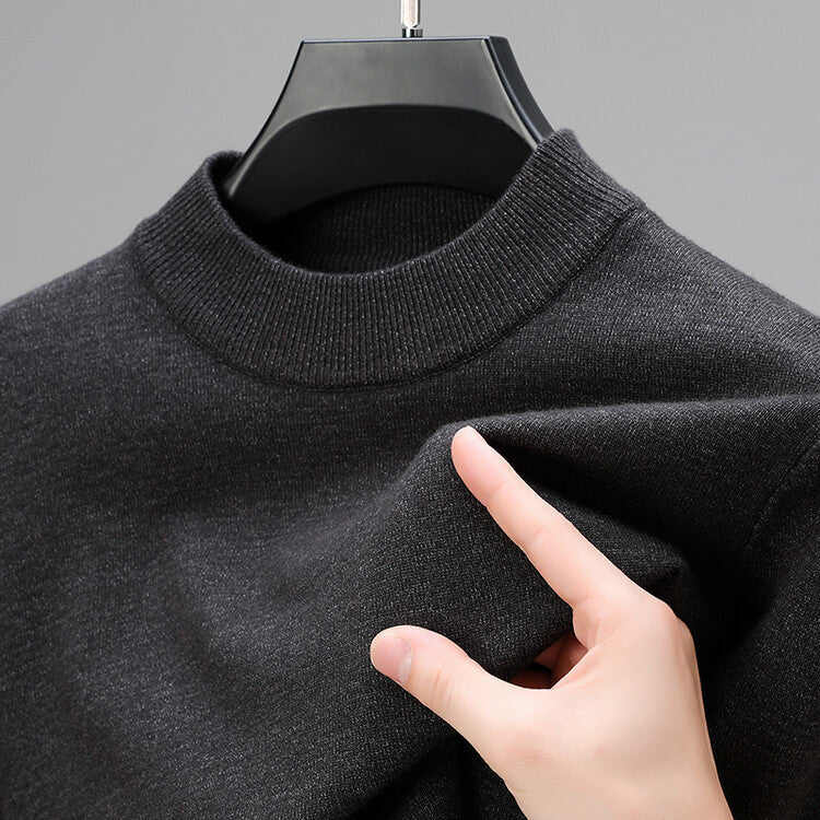 Strickpullover Herren mit schmalem geripptem Rundkragen - Schwarz #Farbe_Schwarz
