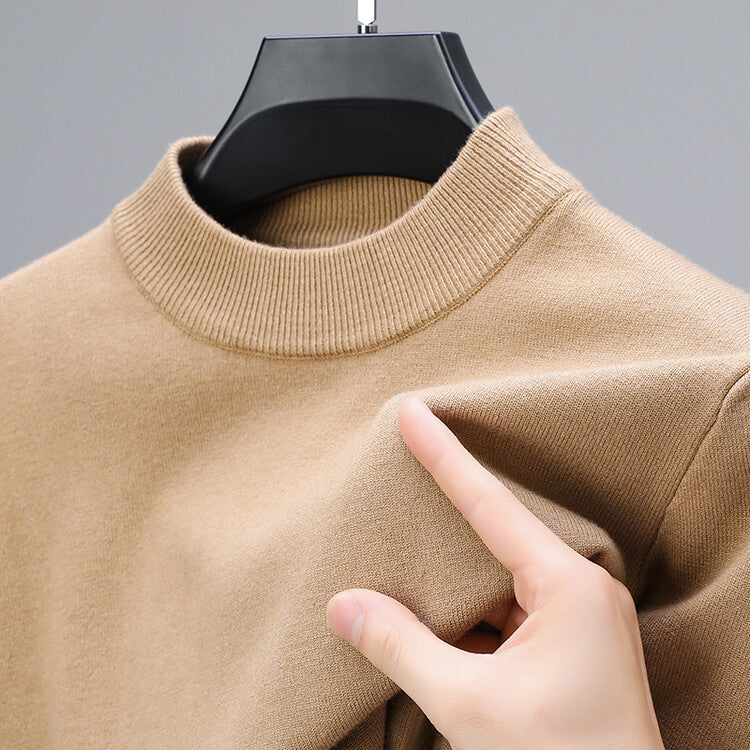Strickpullover Herren mit schmalem geripptem Rundkragen - Beige #Farbe_Beige