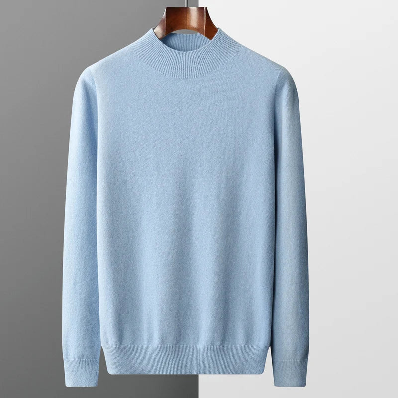 Strickpullover Herren mit Stehkragen und feinem Ripprand - Himmelblau #Farbe_Himmelblau