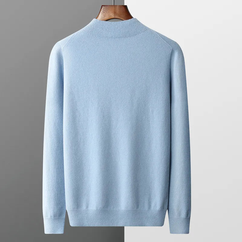 Strickpullover Herren mit Stehkragen und feinem Ripprand - Himmelblau #Farbe_Himmelblau