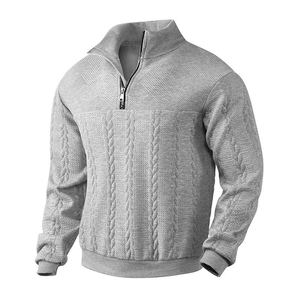 Strickpullover Herren mit Zopfmuster und glatter Passe - Grau meliert #Farbe_Grau meliert