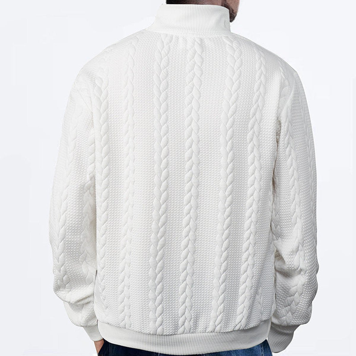 Strickpullover Herren mit Zopfmuster und glatter Passe - Weiss #Farbe_Weiss