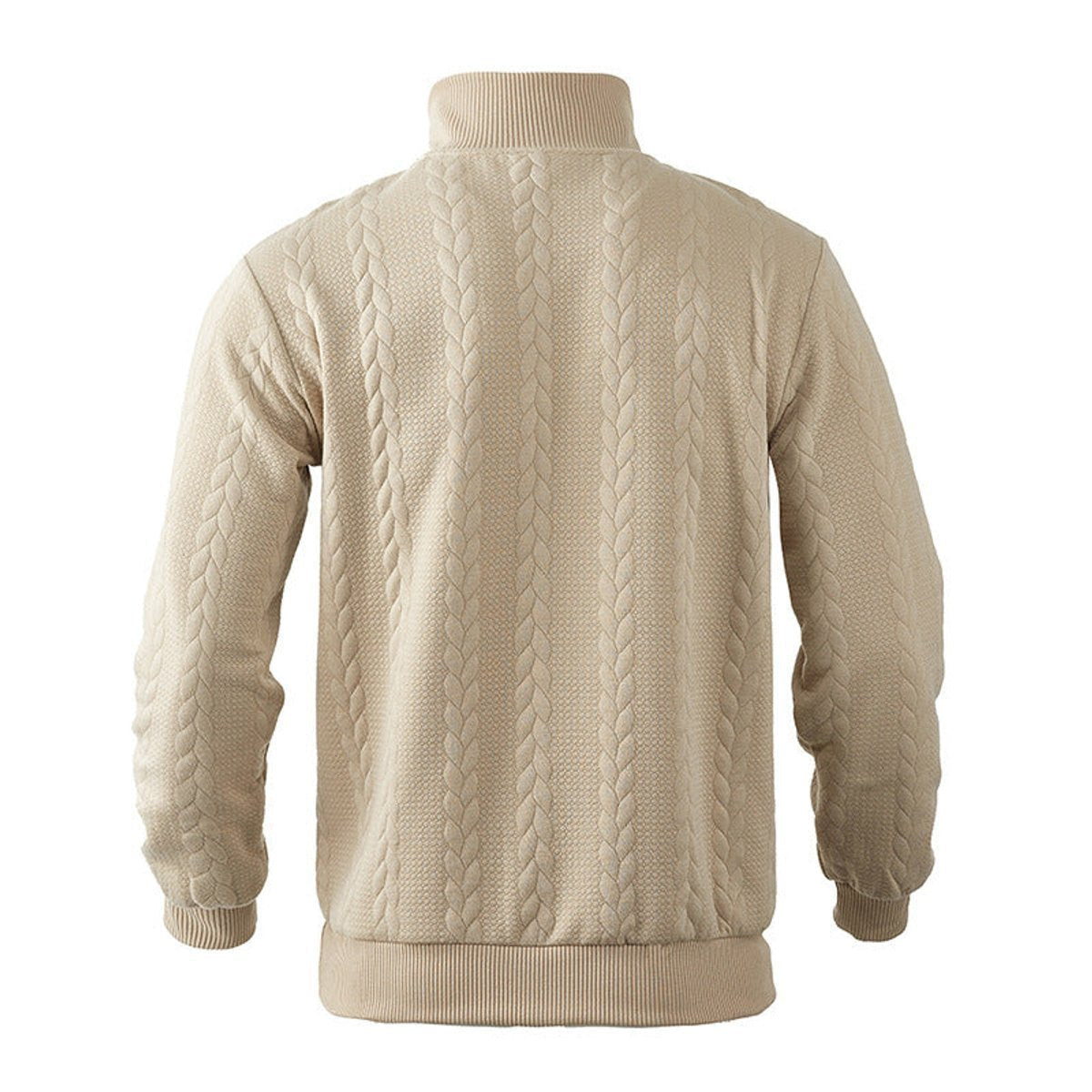 Strickpullover Herren mit Zopfmuster und glatter Passe - Beige #Farbe_Beige