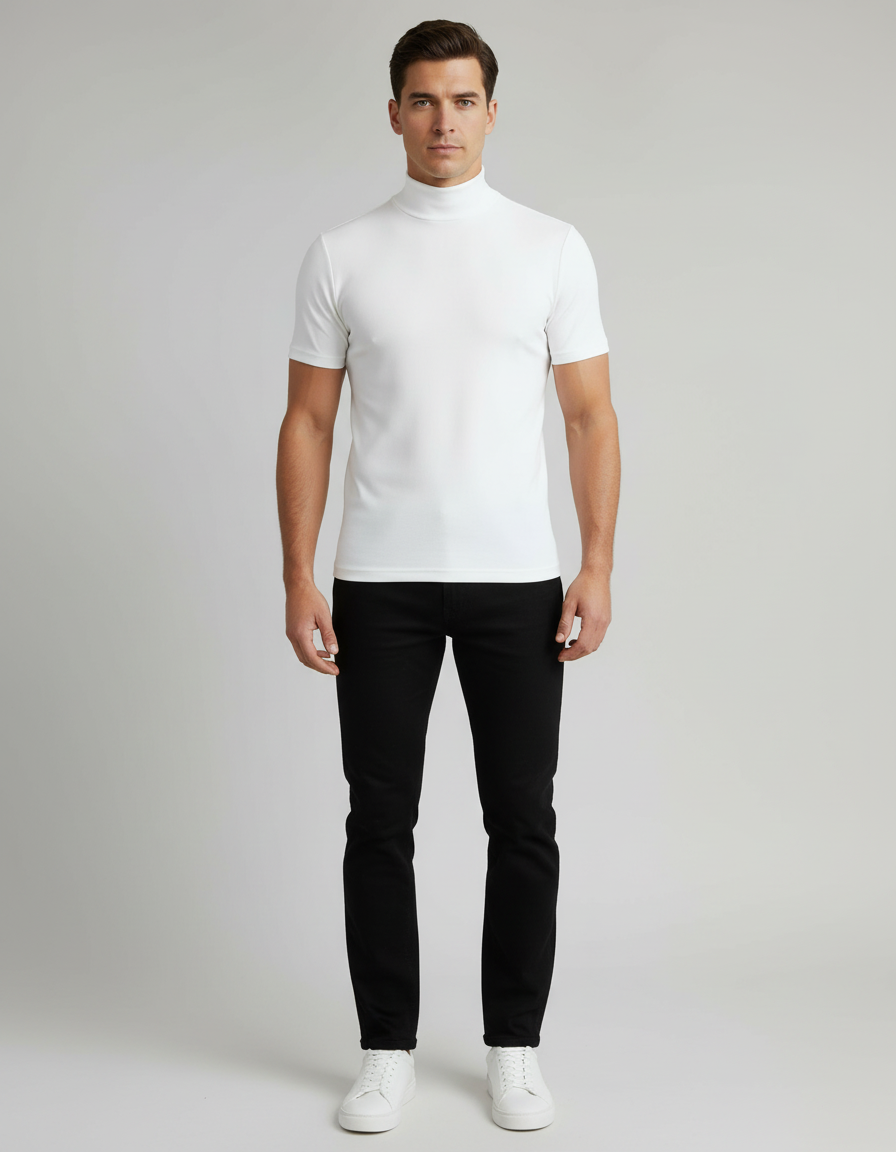 T-Shirt Herren mit kurzem Arm und hohem Stehkragen - Weiss #Farbe_Weiss