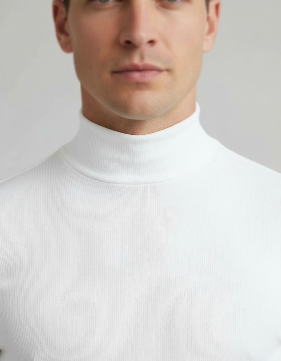 T-Shirt Herren mit kurzem Arm und hohem Stehkragen - Weiss #Farbe_Weiss