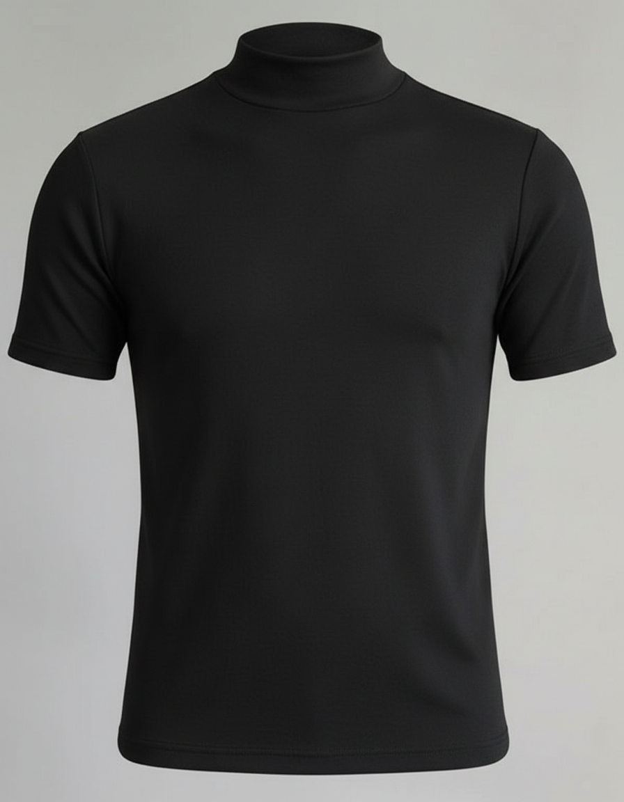 T-Shirt Herren mit kurzem Arm und hohem Stehkragen - Schwarz #Farbe_Schwarz
