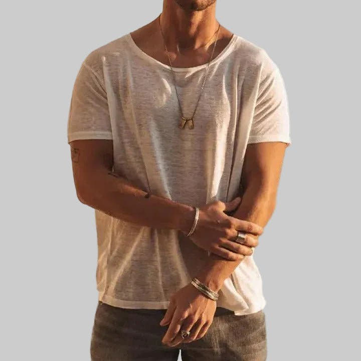 T-Shirt Herren mit Rundhalsausschnitt und schmalen Säumen - Weiss #Farbe_Weiss