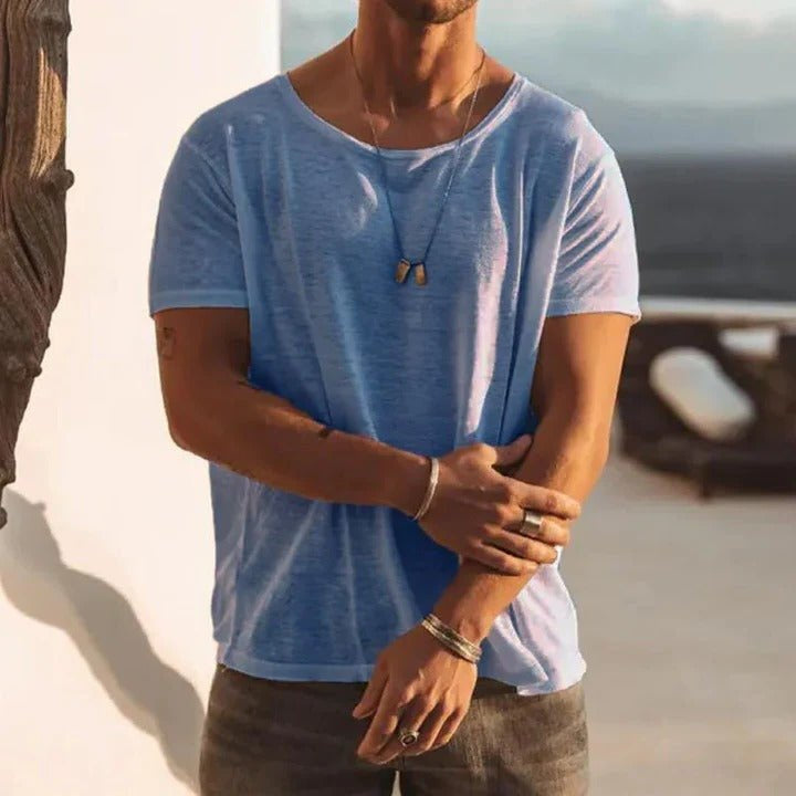 T-Shirt Herren mit Rundhalsausschnitt und schmalen Säumen - Hellblau #Farbe_Hellblau