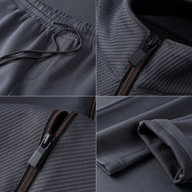 Trainingsanzug Herren mit feinen Rippen und Zipjacke - Marineblau #Farbe_Marineblau