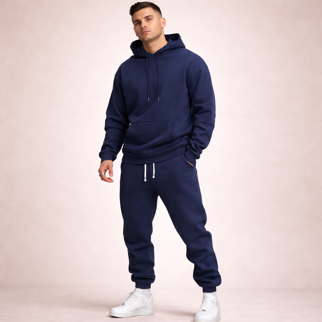 Trainingsanzug Herren mit Kapuze und schmalen Hosenbündchen - Blau #Farbe_Blau