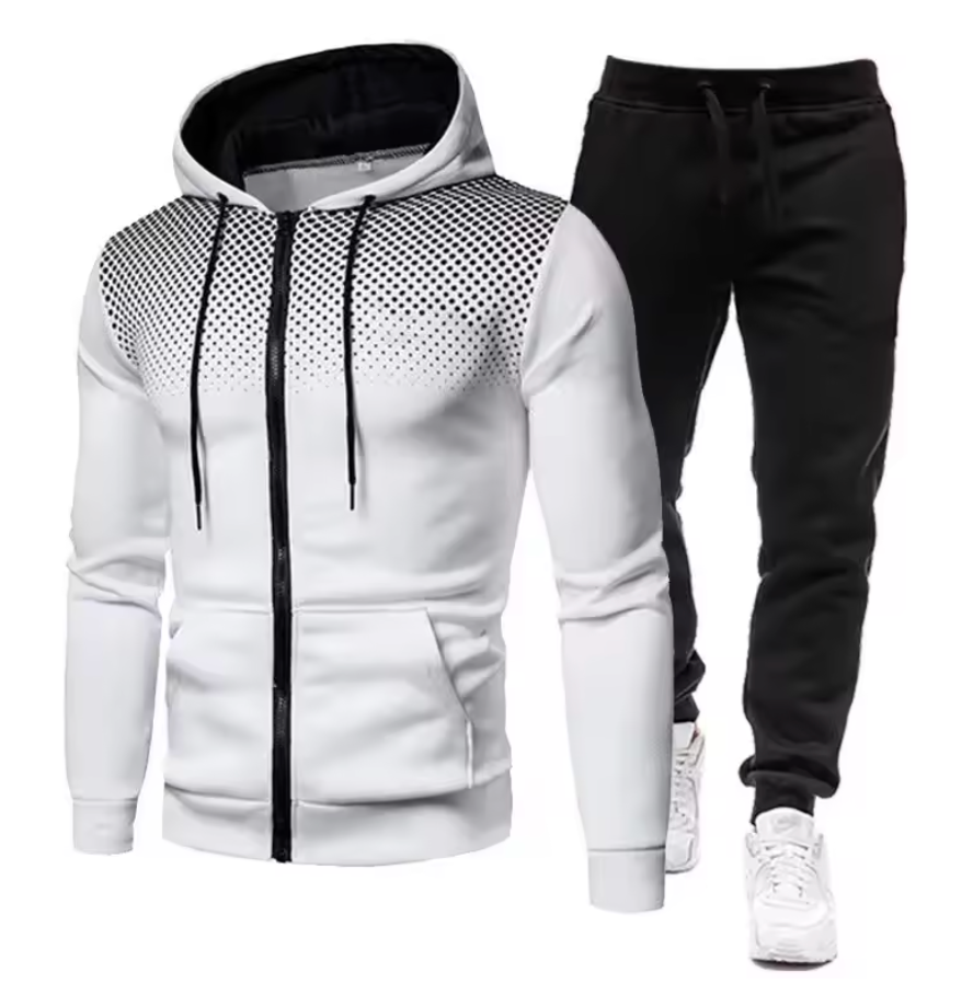 Trainingsanzug Herren mit Punktverlauf und Kapuzenjacke - Weiss #Farbe_Weiss
