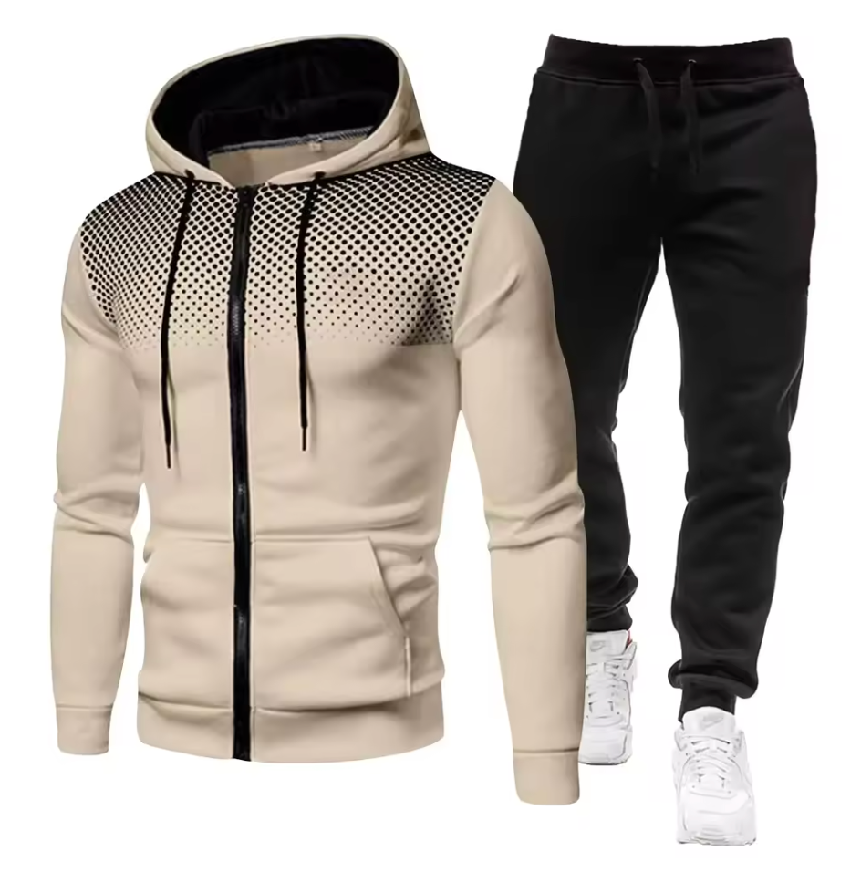 Trainingsanzug Herren mit Punktverlauf und Kapuzenjacke - Beige #Farbe_Beige