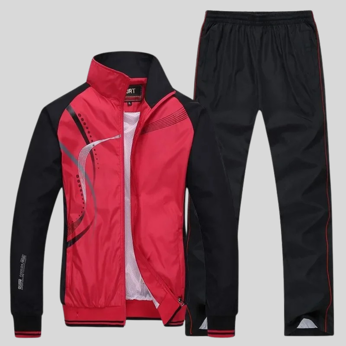 Trainingsanzug Herren mit Stehkragen und Kontrastlinien - Rot #Farbe_Rot