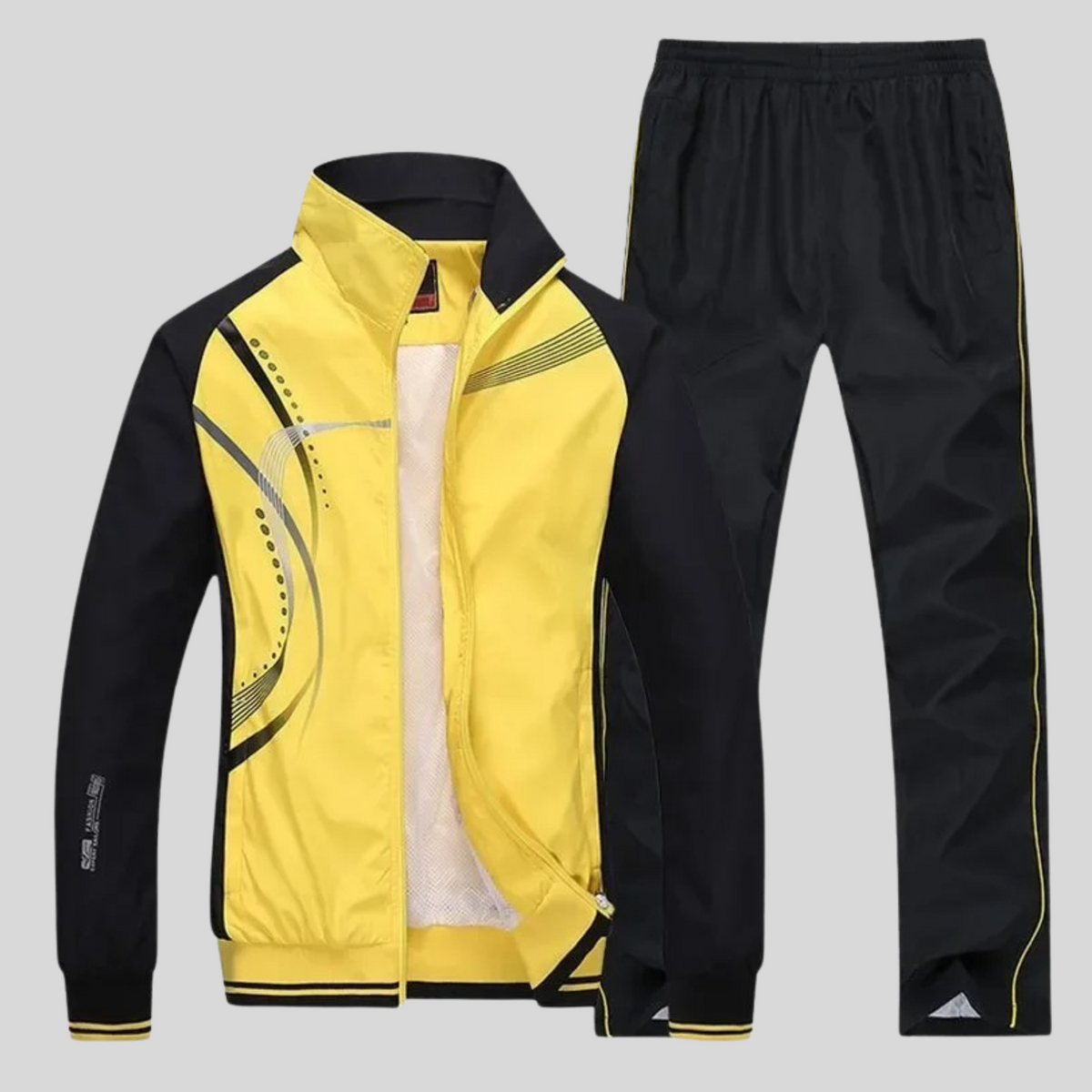 Trainingsanzug Herren mit Stehkragen und Kontrastlinien - Gelb #Farbe_Gelb