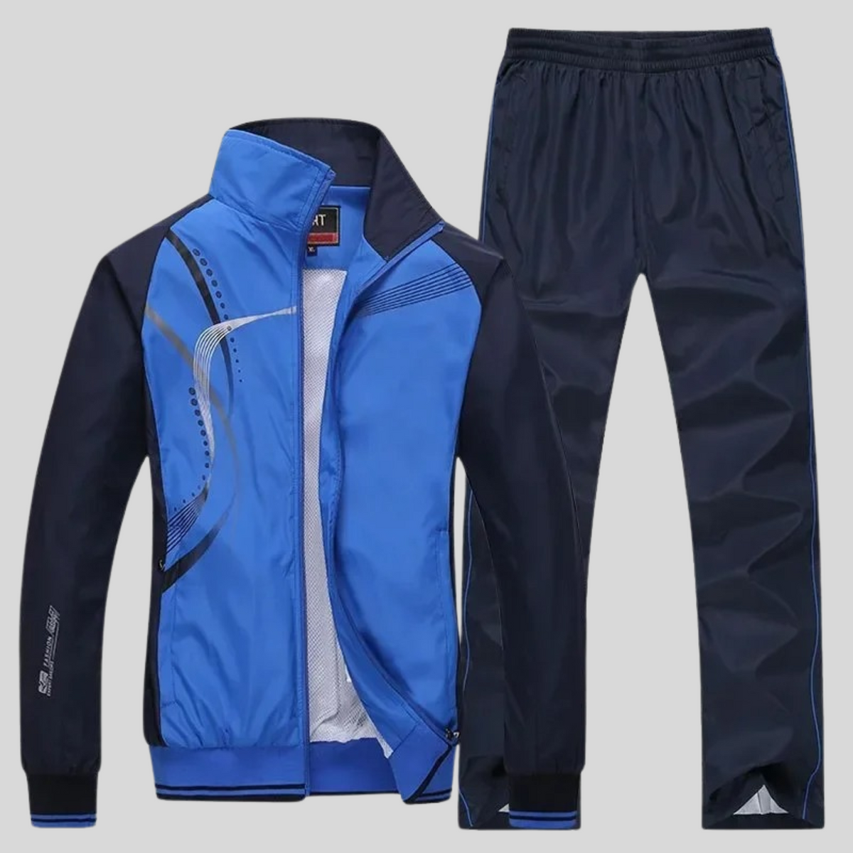 Trainingsanzug Herren mit Stehkragen und Kontrastlinien - Blau #Farbe_Blau