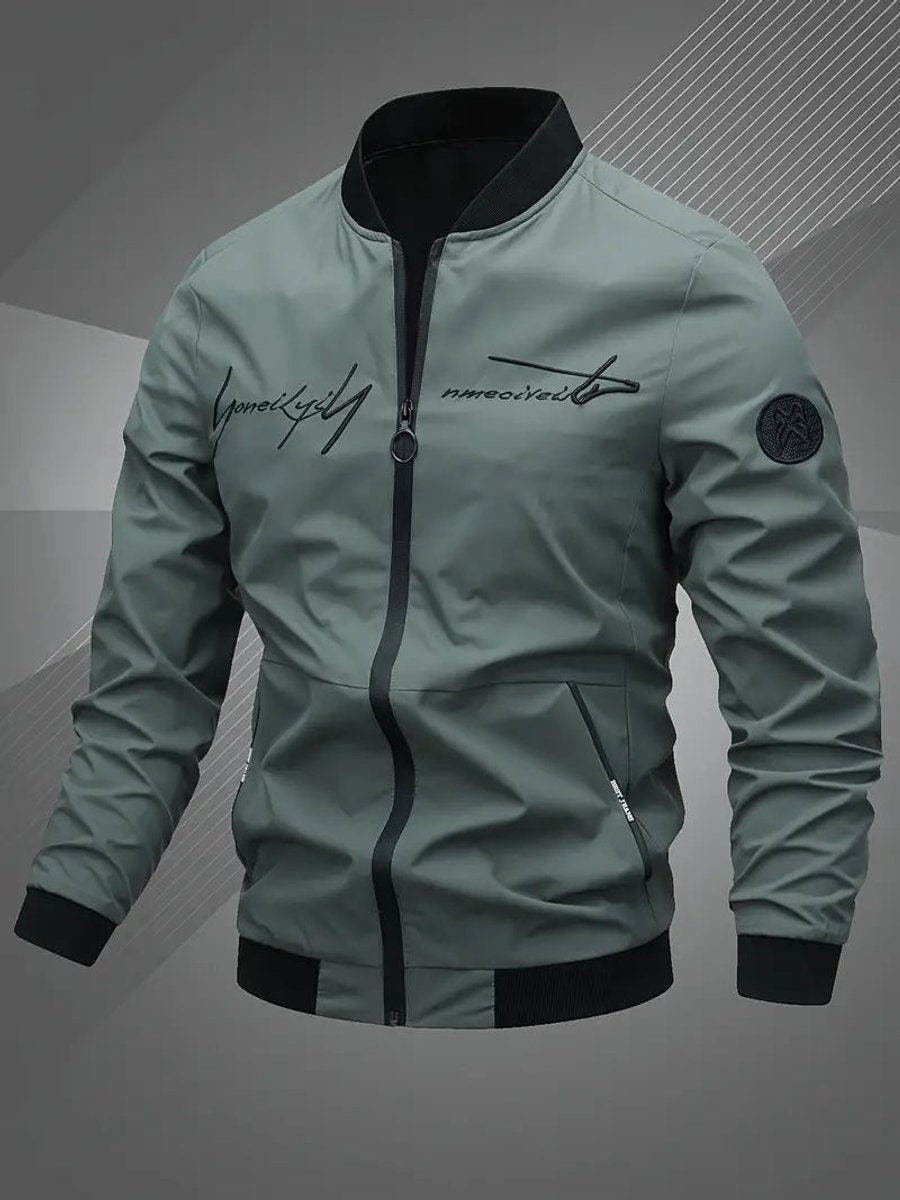 Übergangsjacke Herren mit Blousonkragen und Stickerei - Armeegrün #Farbe_Armeegrün