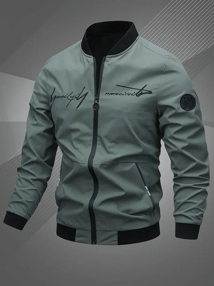 Übergangsjacke Herren mit Blousonkragen und Stickerei - Armeegrün #Farbe_Armeegrün