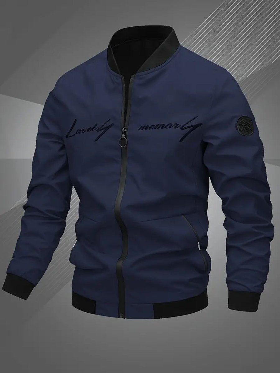 Übergangsjacke Herren mit Blousonkragen und Stickerei - Marineblau #Farbe_Marineblau