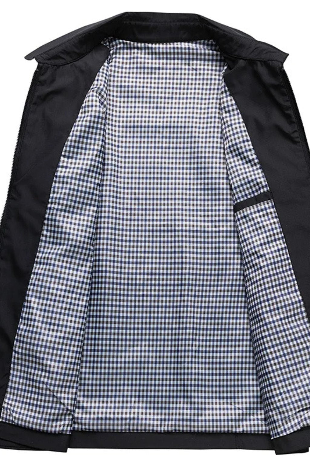 Übergangsjacke Herren mit Hemdkragen und kariertem Innenbild - Schwarz #Farbe_Schwarz