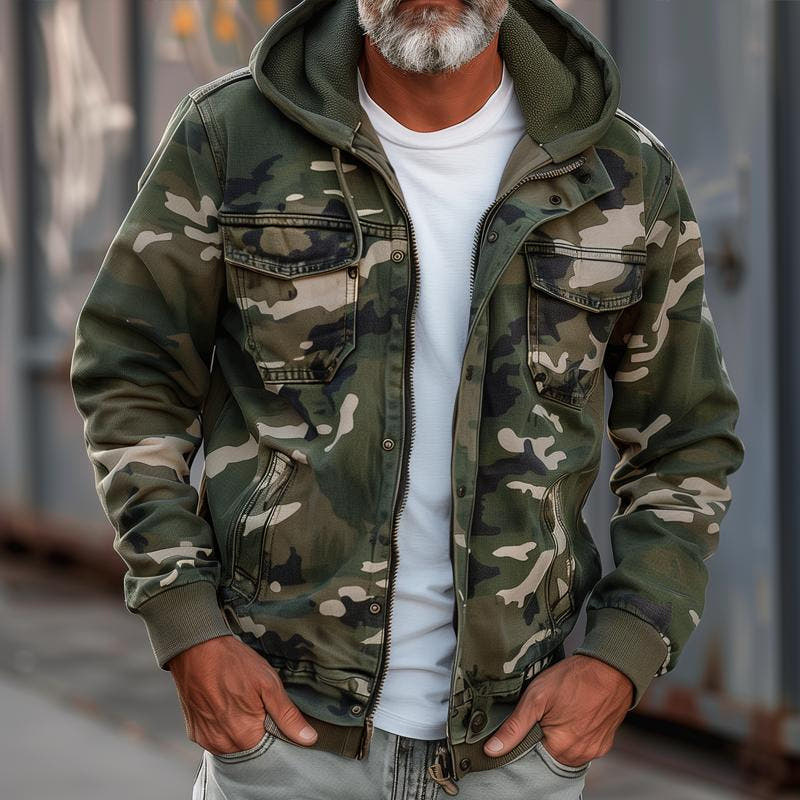 Übergangsjacke Herren mit Kapuze und Camouflage-Muster - Militärgrün #Farbe_Militärgrün