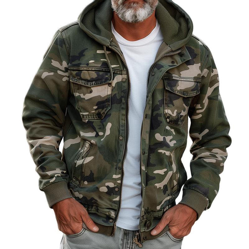 Übergangsjacke Herren mit Kapuze und Camouflage-Muster - Militärgrün #Farbe_Militärgrün
