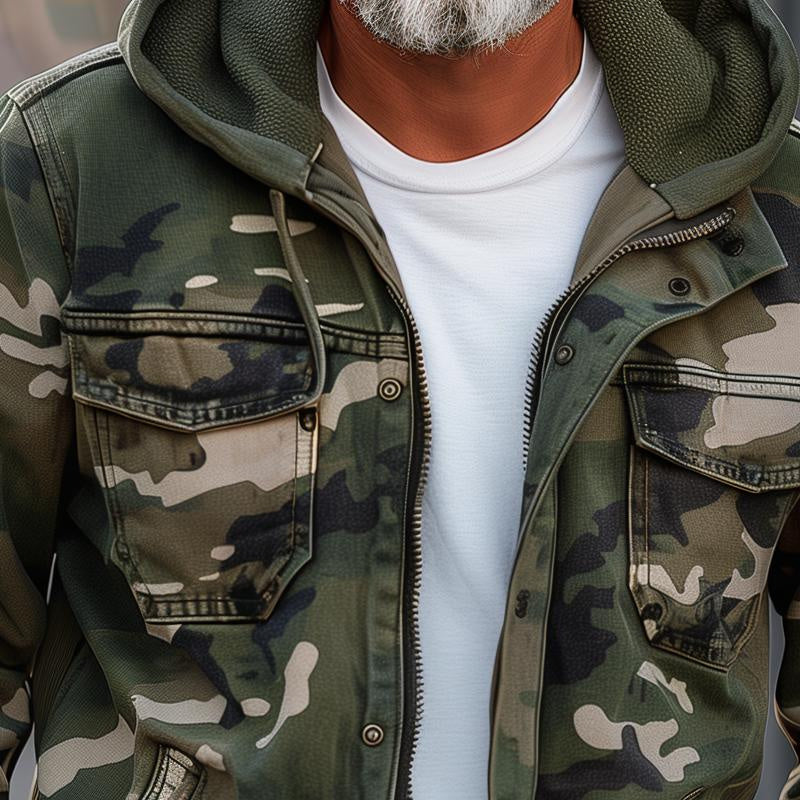 Übergangsjacke Herren mit Kapuze und Camouflage-Muster - Militärgrün #Farbe_Militärgrün
