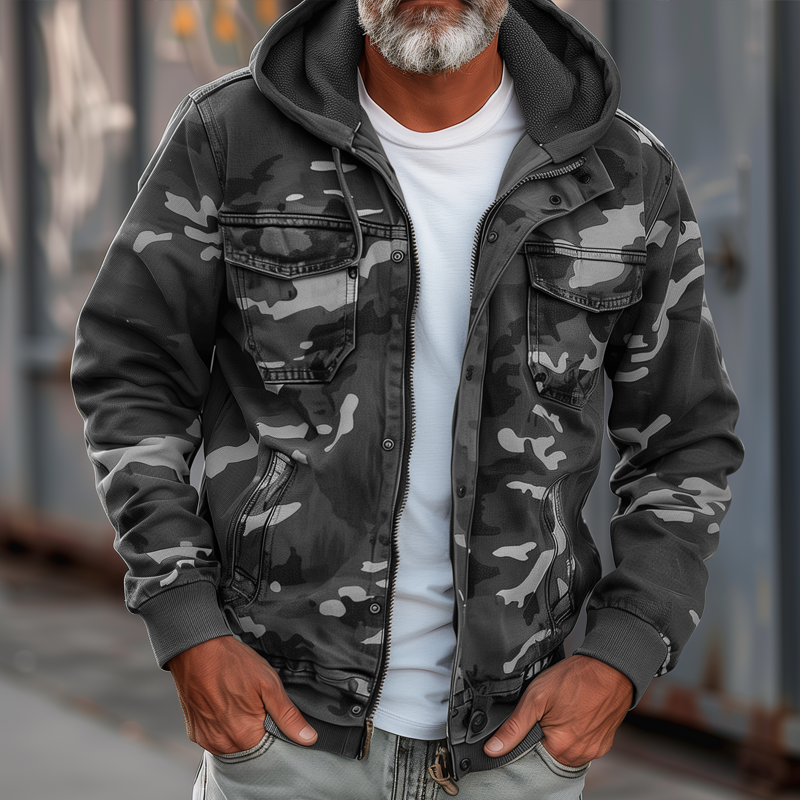 Übergangsjacke Herren mit Kapuze und Camouflage-Muster - Grau #Farbe_Grau