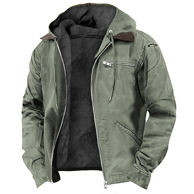 Übergangsjacke Herren mit Kapuze und schrägen Eingriffen - Armeegrün #Farbe_Armeegrün