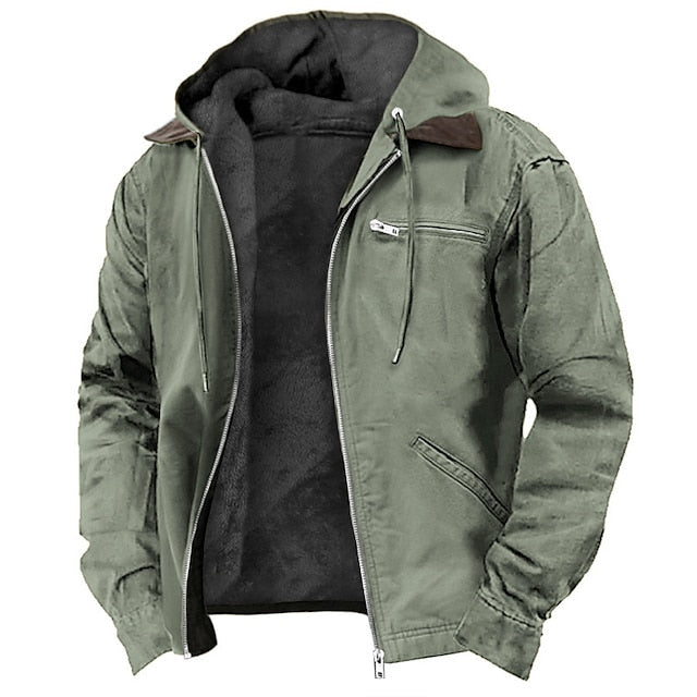 Übergangsjacke Herren mit Kapuze und schrägen Eingriffen - Armeegrün #Farbe_Armeegrün