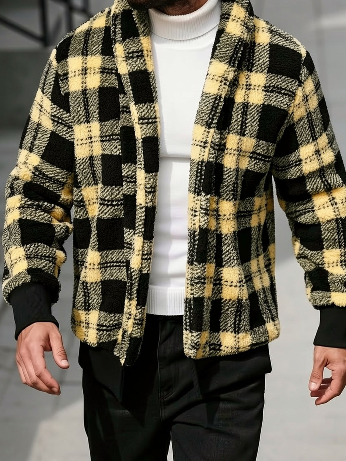 Übergangsjacke Herren mit Karos und breiten Rippbündchen - Gelb #Farbe_Gelb