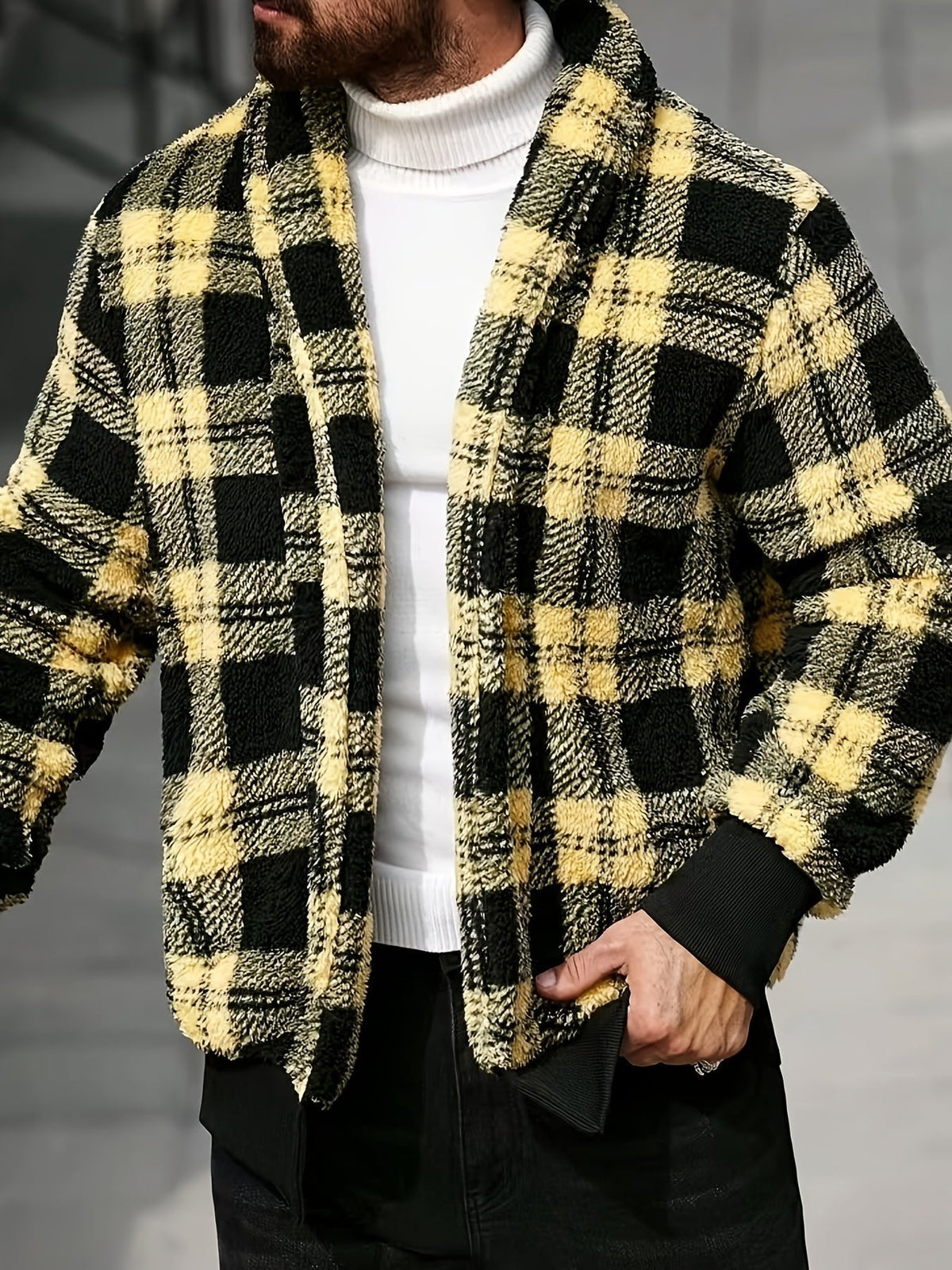 Übergangsjacke Herren mit Karos und breiten Rippbündchen - Gelb #Farbe_Gelb