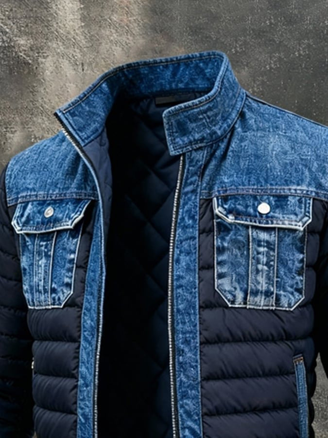 Übergangsjacke Herren mit Quersteppung und Kontrastpasse - Blau #Farbe_Blau