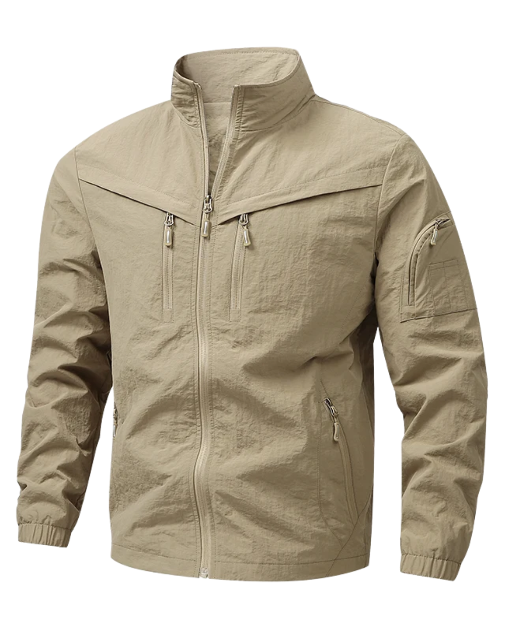 Übergangsjacke Herren mit Ziptaschen an Brust und Ärmel - Khaki #Farbe_Khaki